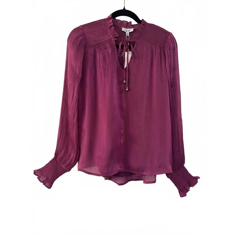 Fate Fuchsia Smocked Ruffle Blouse – Size Small (NWT)